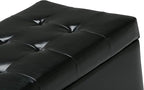 SIMPLIHOME Cosmopolitan Storage Ottoman - 34 inch Wide Upholstered Vegan Leather Rectangle Storage Ottoman Bench in Midnight Black, Transitional Tufted Ottoman for Living Room with Lift-Up Lid