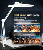 Led Desk Lamp with Clamp, Eye Caring Architect Desk Light for Home Office, Dual Screen Computer Monitor Gooseneck Adjustable Arm 20" LED Lamp, Stepless Dimming, for Reading, Study, Workbench