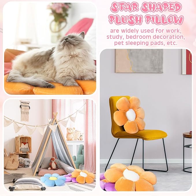 Reginary 4 Pcs Flower Floor Pillows Cute Plush Flower Throw Pillows Daisy Floor Seat Cushion Chair Pads for Back to School First Day of School for Sofa Couch Bed Decor(15 Inch,Bright Color)