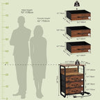 Tall Nightstand Set of 2 with Charging Station, Bed Side Tables Bedroom Set of 2, LED Night Stand Set 2, Bedside Table with Drawers, Night End Table with Storage for Bedroom, Dorm Rustic Brown