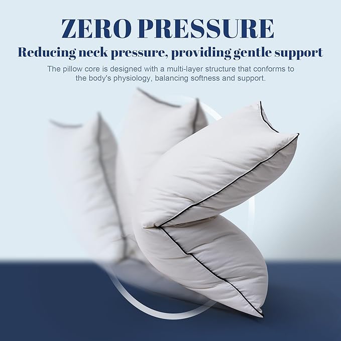 Feather Down Pillows Queen Size Set of 2, Luxury Hotel Collection Bed Pillow 2 Pack, Airyfil™ Powered Fillings & Feathers Pillow，Fluffy Plush for Side Sleepers,Firm, 20x30 in.
