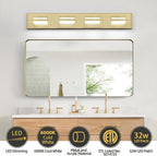 OKELI 5 Lights Bathroom Vanity Light Fixtures Gold LED Dimmable Vanity Light Over Mirror Modern Wall Mounted Lighting Fixture, 350° Rotatable Lamp Head 24W Cold White 6000K ETL Listed