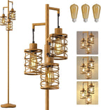 Oneach 70" Industrial Floor Lamp, Stepless Dimmable Standing Lamp with 3 Bulbs, Farmhouse Corner Standing Tree Lamp for Living Room, Tall Lamps for Bedroom, Office, Study Room, Dining Room, Wood Grain