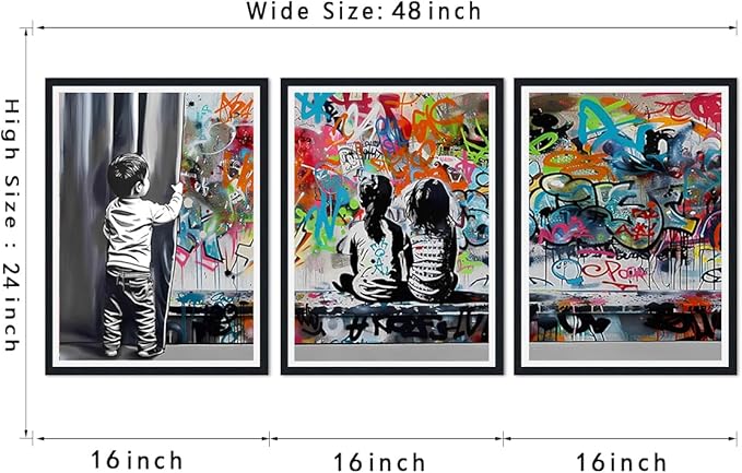 Novatique Graffiti Canvas Wall Art Colorful Street Wall Art Abstract Cool Art Painting Banksy Poster Print for Living Room Office,16" x 24" x 3pcs