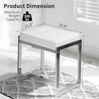 Vanity Stool, Vanity Chair Stools for Makeup Room, Faux Leather Small Makeup Bench, Modern Silver Metal Legs Ottoman Foot Rest for Bedroom Living Room, White & Silver