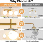 3-Light Bathroom Light Fixtures, Brushed Gold Vanity Lights for Bathroom with Milky White Glass Ball Shade, 18.9 inch Bathroom Lighting Fixtures Over Mirror, Wall Sconce for Bedroom(Bulb Not Included)