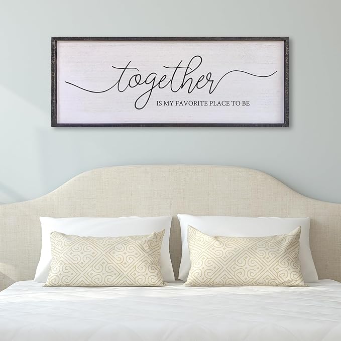 Surfapans Together Is My Favorite Place to Be Sign Wall Decor 40"X15" Bedroom Above Bed Rustic Large Beautiful Home Master Room Beautiful Soild Wood Framed Over Bed Hanging Couple Wall Art (Black)