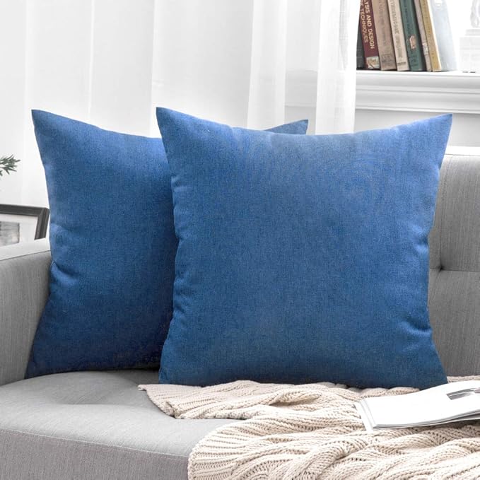 MIULEE Pack of 2 Decorative Outdoor Solid Waterproof Throw Pillow Covers Faux Linen Garden Farmhouse Coastal Cushion Cases for Summer Patio Tent Balcony Couch Sofa 20x20 Inch Blue