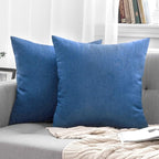 MIULEE Pack of 2 Decorative Outdoor Solid Waterproof Throw Pillow Covers Faux Linen Garden Farmhouse Coastal Cushion Cases for Summer Patio Tent Balcony Couch Sofa 20x20 Inch Blue