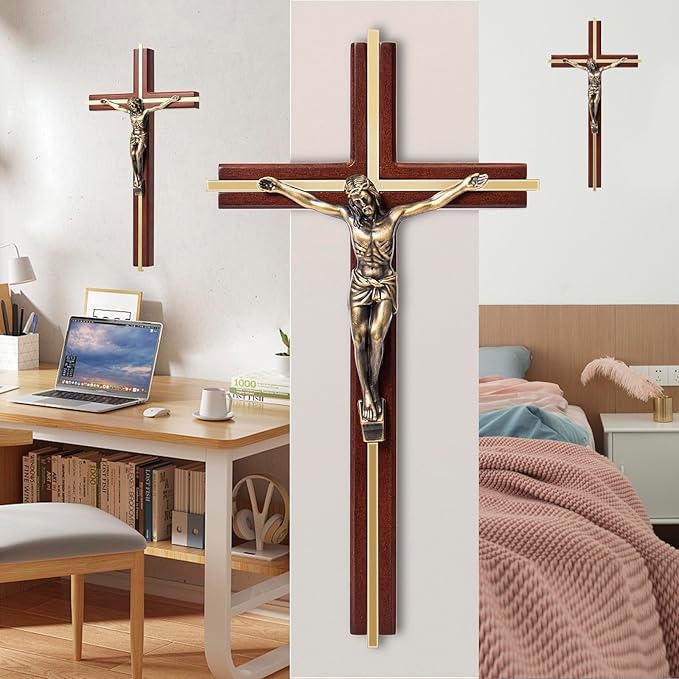 ACHIBANG 10" Crucifix Wall Cross with Jesus – Catholic Wooden Cross for Faith & Blessing, Wall or Home Decor