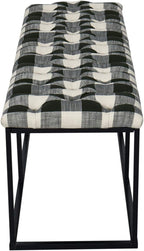 HomePop Upholstered Button Tufted Decorative Bench with Metal Base, Black and White Plaid