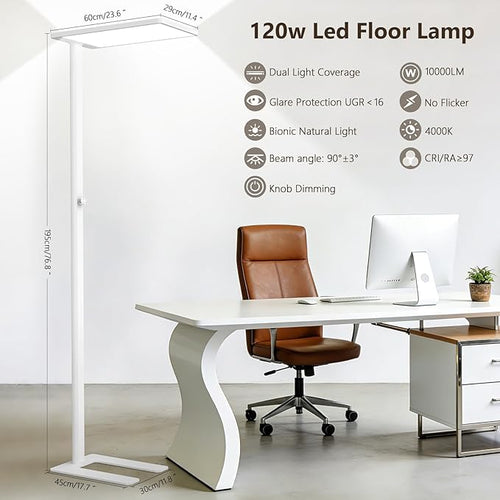 120W Led Floor Lamp, 10000LM Full Spectrum Eye Care Reading Lamp, 77" Knob Dimming Tall Floor Lamp with 4000K Natural Daylight, Bright Corner Standing Lamp for Bedroom, Living Room, Study Room, Office