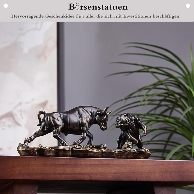 AETVRNI Wall Street Bull Statue Sculpture Stock Market Charging Bull Animal Figurine - Resin Sculpture of Bull VS Bear Ideal Gifts for Financial Investment Managers Investor,Bronze,11in
