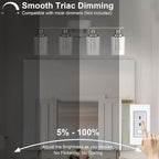 MELUCEE 4-Light LED Bathroom Lighting Fixtures Brushed Nickel, Dimmable LED Vanity Light for Bathroom 3000K-6000K Bathroom Wall Lights with Crystal Bubble Clear Glass Shade, Built-in LED Chips