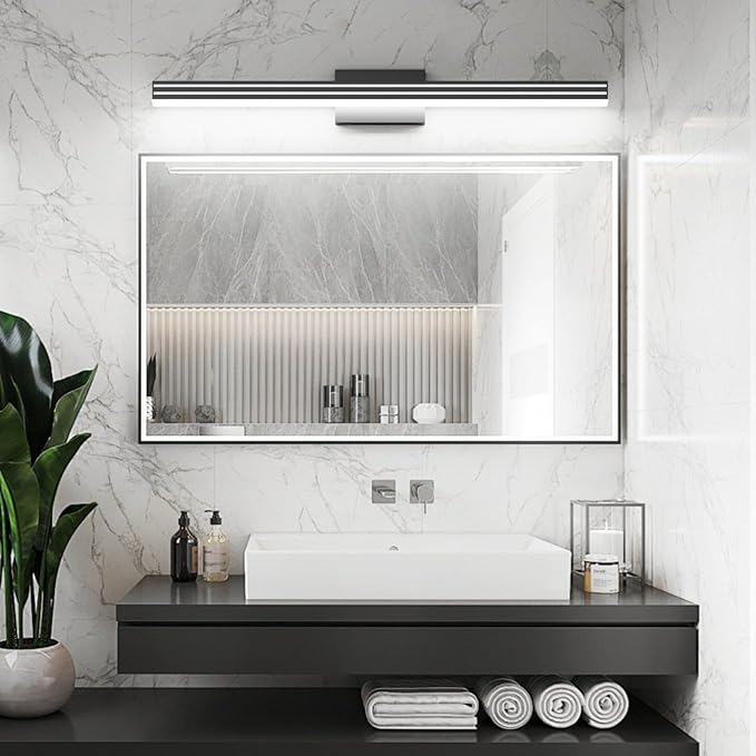 Ralbay 5 Color Temperature Dimmable LED Modern Black Vanity Light for Bathroom 40inch 36W Acrylic Matte Black Bathroom Vanity Lighting Fixtures Over Mirror