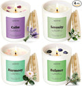 AOOVOO Calm Candles Set for Women - 4 Pack Candles for Home Scented, 28 oz 200 Hour Burn, Aromatherapy Candle with Crystals, Lavender Calm/Jasmine Serenity/Water Lily Pear Harmony/Patchouli Balance