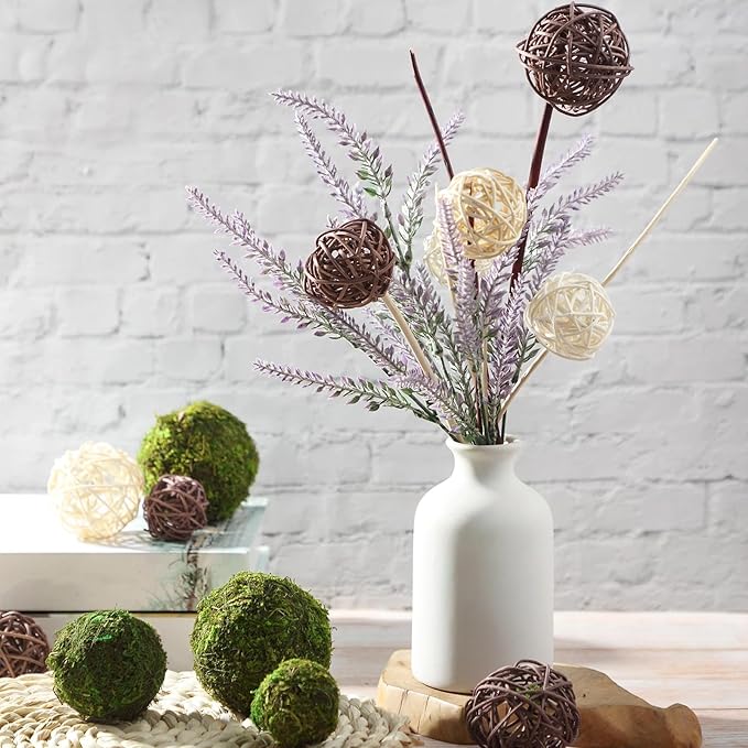 Patelai 72 Pcs Wicker Rattan Balls Decorative Balls for Vase Centerpiece Bowls Orbs Filler for Spring Summer Craft Home Decor, 4 Sizes(White, Beige, Brown)