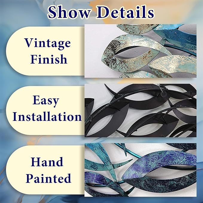 SUN RDPP Metal Fish Wall Art Decor, Large Coastal Ocean Metal Fish Wall Hangings Decor Wall Sculpture for Living Room Bedroom (C)