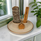 4 in 1 Incense Holder, Ceramic Incense Stick and Palo Santo Holder,Sage Holder for Burning- 4.25" Ceramic Ash Catcher Tray for Meditation and Yoga Room (White Golden)