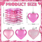 XmasExp Valentines Day Decor Heart Ornaments for Christmas Tree Decorations Set of 24 Pink Heart Shaped Bauble Perfect for Valentine's Day Wedding Anniversaries and Party Supplies（Pink）