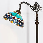 Tiffany Floor Lamp Stained Glass Lamp 18.88X12X67 Inch Angle Adjustable Arched Gooseneck Antique Reading Light (Blue Jewelry Baroque)