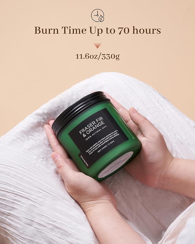 M&SENSE Fraser Fir Pine Scented Candle, Soy Wax Non Toxic for Home Up to 70 Hours, 2 Cotton Wick 11.6oz Christmas Tree Scent Holiday Aromatherapy Candle for Birthday Holiday Gifts