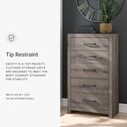 Signature Design by Ashley Urbanoore Rustic 5-Drawer Chest of Drawers with Safety Stop, Gray