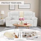 Reclining Sectional Couch Covers Velvet L Shape Recliner Sofa Middle Console Cover for Dogs Pets Washable Anti Slip 1 Additional Recliner Center Console Slipcovers (1 Console, Ivory White)