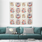 VUMIVI Watercolor Flower Cat Tapestry Colorful Cartoon Cute Animals Butterflies Abstract Art Print Tapestry Wall Hanging for Living Room Bedroom Dorm Classroom Aesthetic Decor W60xL60in