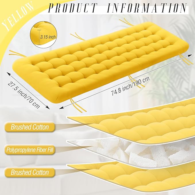 Long Floor Cushion Large Floor Cushion with Brushed Cotton 74.8 x 27.5 x 3.15 in Jumbo Lounger Pillow for Outdoor Indoor Bay Window Meditation Yoga Reading Sleeping(1 Pc,Yellow)