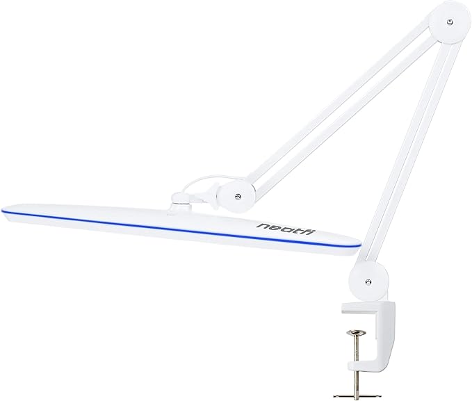 Neatfi XL LED Desk Lamp with Clamp – 2,200 Lumens, 23” Wide, Dimmable Task Light for Office, Study, Crafting & Nail Techs (Non-CCT with Clamp, White)