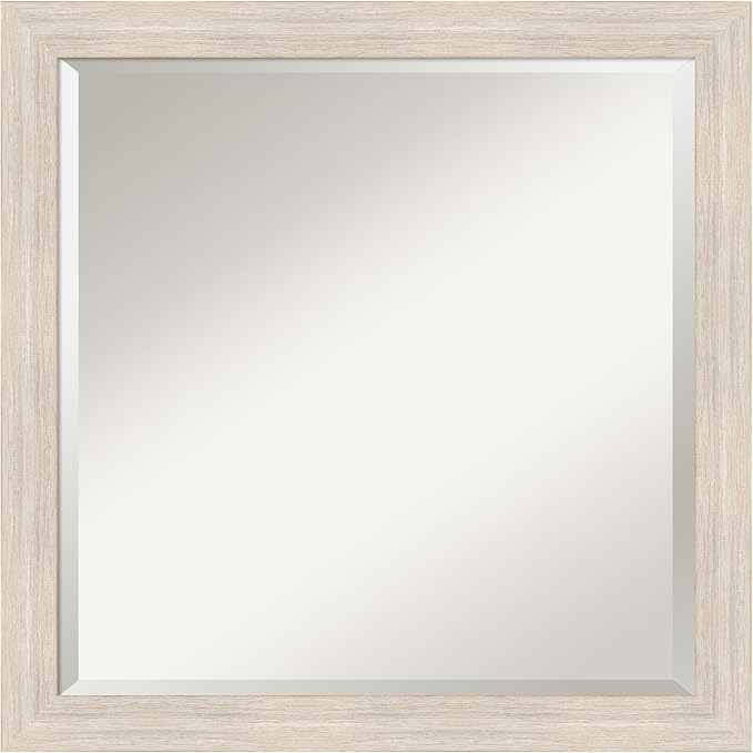 Amanti Art White Wall Mirror 23x23 Hardwood White Wash Narrow Square Bathroom Mirror for Wall Decor Living Room, Medium Country Rustic Wood Frame, Hangs Horizonally and Vertically, Bathroom Decor,