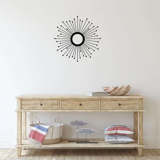 Sunburst Metal Wall Art – Mid-Century Modern Starburst Wall Decor, Handmade Round Metal Hanging for Living Room, Bedroom, Office, or Entryway (24")