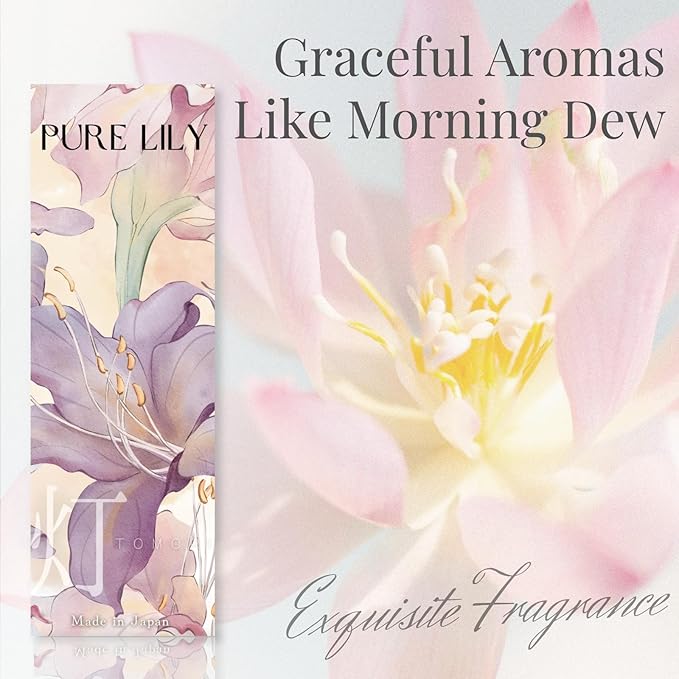Pure Lily Luxury Japanese Incense Sticks 60sticks Bergamot Vanilla Jasmine Coreless Low Smoke Natural Charcoal Free Non Toxic Aromatherapy Meditation Calming Stress Relief Relaxation Yoga TOMORI