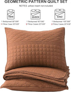 HORIMOTE HOME Burnt Orange King Size Quilt Set - Soft Microfiber Bedspread with 2 Shams, Lightweight & All-Season Geometric Coverlet for Cozy Bedding