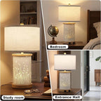 Set of 2 Ceramic Table Lamps with 3 Color Temperatures, Nightstand Table Lamps with AC Outlet, USB A & C Charging Port, Bedside Lamps for Living Room, Bedroom, Office Reading, Burlywood