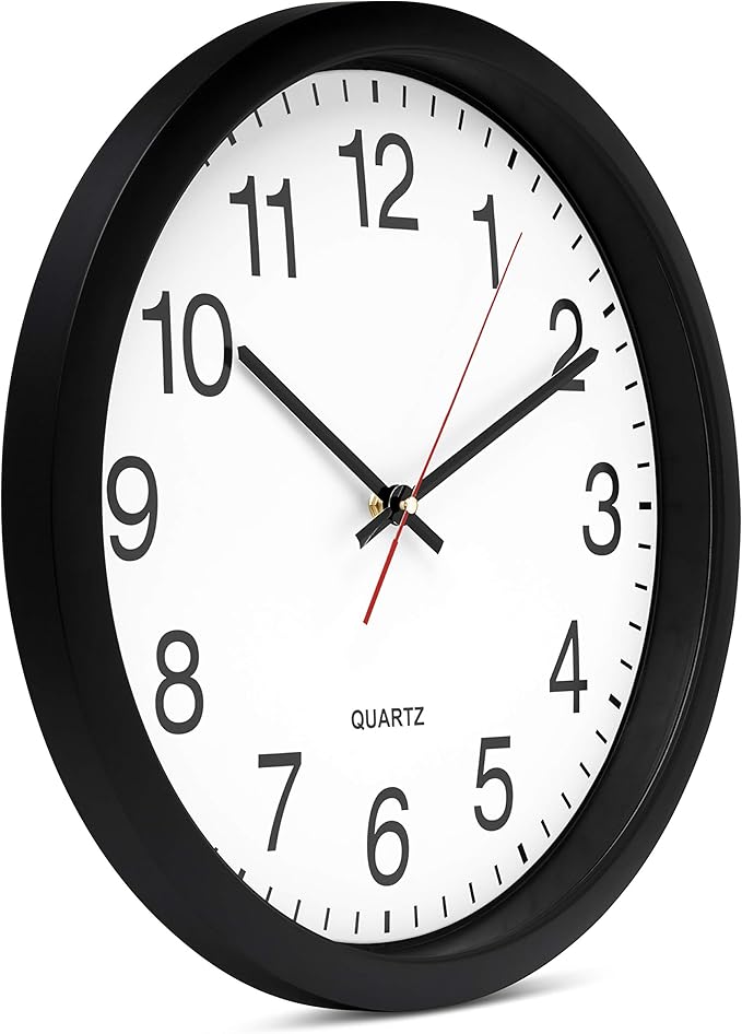 Bernhard Products Black Wall Clock, 2 Pack Silent Non Ticking - 16 Inch Extra Large Quality Quartz Battery Operated Round Easy to Read Home/Office/Business/Kitchen/Classroom/School Clocks