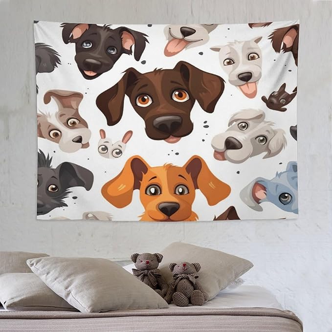 VUMIVI Cartoon Dog Head Tapestry Adorable Pets Humorous Style Abstract Art Illustration Tapestry Wall Hanging for Living Room Bedroom Dorm Classroom Aesthetic Decor W80xL60in