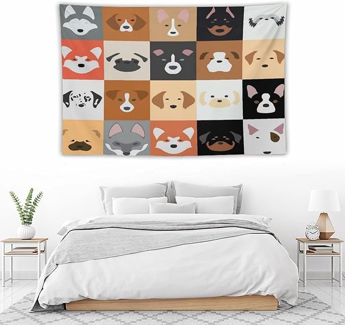 VUMIVI Dog Tapestry Funny Cartoon Pet Patterns Colorful Illustrations Square Animals Tapestry Wall Hanging for Living Room Bedroom Dorm Classroom Aesthetic Decor W90xL60in