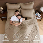HEVUMYI Khaki Full Comforter Set - 7-Piece All Season Bed in a Bag Full, Ultra Soft Bedding Set with Comforter, Flat Sheet, Fitted Sheet, Pillowcases, Pillow Shams