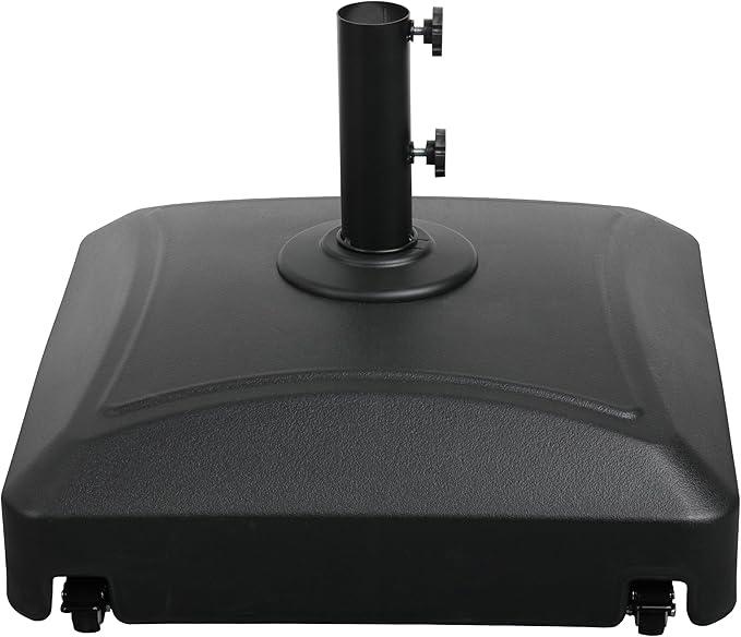 Simple Deluxe 125lb Capacity Fillable Mobile Patio Umbrella Base Heavy Duty Square Market Stand for Outdoor with 4 Wheels, 2 Locks, 2 Knobs, Black