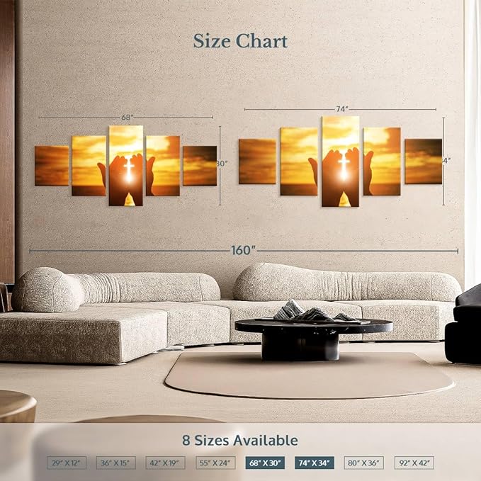 Elephant Stock Religion Wall Art Multi Piece Canvas - 5 Panel Christian Pictures Decor - Digital Design Canvas Print - Christian Wall Decor - 68" X 30"