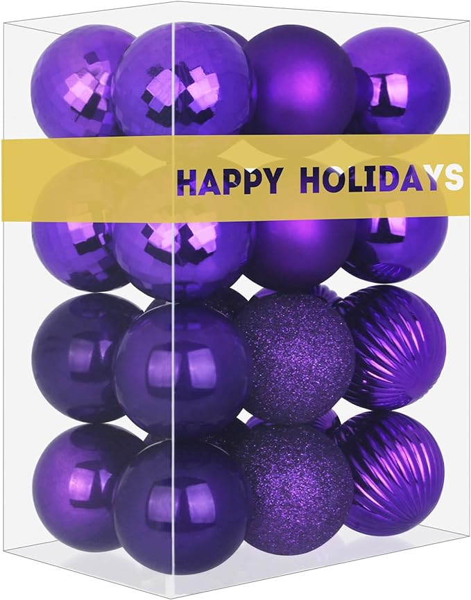Purple 1.6" Small Christmas Balls Christmas Tree Decoration Ornaments Shatterproof Hanging Balls for Birthday Halloween Holiday Wedding Decorations Set of 24pcs