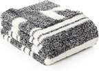 Snuggle Sac Stripe Black Throw Blanket for Couch, Reversible Super Soft Warm Blankets Cozy Knit Fuzzy Plush Lightweight Throws for Sofa, Bed, Stripe Black, 50x60 inches