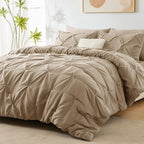 CozyLux King Size Comforter Set Taupe, 7 Pieces Pintuck Bed in A Bag Taupe Comforter King Size, Pinch Pleat Bedding Set with All Season Comforter, Sheets, Pillowcases & Shams