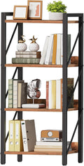 HOOBRO Bookshelf, 4-Tier Industrial Bookcase, Book Shelf Storage Organizer, Small Bookshelf with Metal Frame for Living Room, Bedroom, Home Office, Kitchen, Rustic Brown and Black BF40SJ01