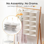 5 Shelves Hanging Closet Organizer - Foldable Dual-Row Hanging Clothes Storage with 3 Hooks, Space-Saving Closet Organizer and Storage for Sweater and Hats, Ideal for Dorms and Bedroom,White