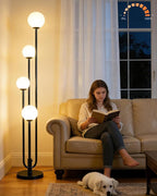 63IN 4-Light Dimmable Floor Lamp, Unique Black Tall Standing Lamps with Globe Shade &3000K G9 Bulbs for Reading, Mid Century Modern Floor Lamp for Living Room Bedroom Office