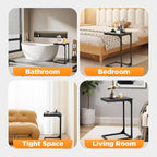 FDW C-Shaped End Table Wooden Top Side Table Adjustable Feet Small Cough Table Bedside End Table with Metal Frame for Bedroom Living Room,Set of 2,Brown