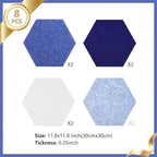 8 Packs Blue White Hexagon Felt Pin Board, 12" Bulletin Board with 30 Push Pins, Felt Board for Home Kitchen Office Decor, Self-Adhesive Corkboard Tiles for Walls School Message Photos Memos